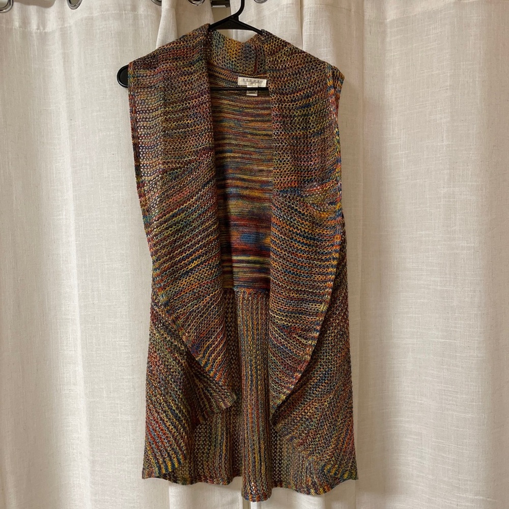 Circle Knit Vest Womens Sz L Studio JPR Colorful Layering Fall Vest Wrap Rainbow